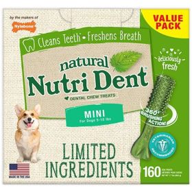 Nylabone Natural Nutri Dent Fresh Breath Dental Chews (Option: Limited Ingredients  Mini  160 Count)