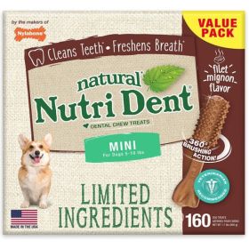 Nylabone Natural Nutri Dent Filet Mignon Dental Chews (Option: Limited Ingredients  Mini  160 Count)