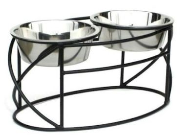 Oval Cross Double Raised Feeder (Option: Large/White)